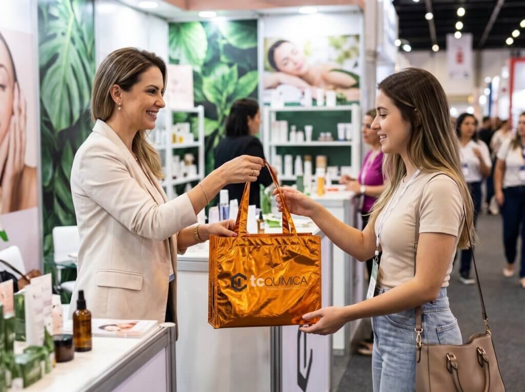 Bolsa de tnt metalizada personalizada para industria de estetica e eventos