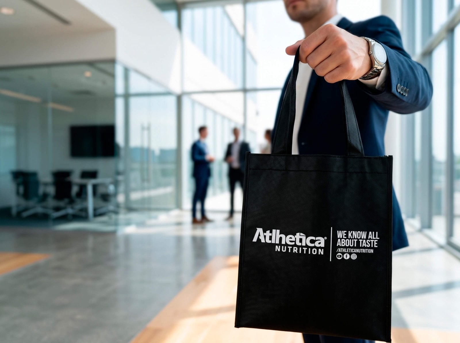 Sacolas de tnt personalizadas para suplementos academia atlhetica nutrition evento